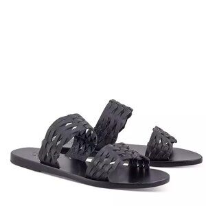 $285 Ancient Greek Sandals Black Melina Woven Vachetta Slide Sandals 37